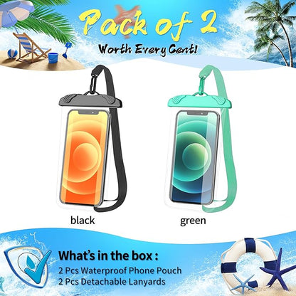 2-Pack Waterproof Phone Pouch, 100% Waterproof Phone Case, Cellphone Dry Bag with Lanyard for iPhone 15 14 13 Pro Max Plus, Samsung, Pixel and Up to 7.7" - Beach Cruise Snorkeling Essential
