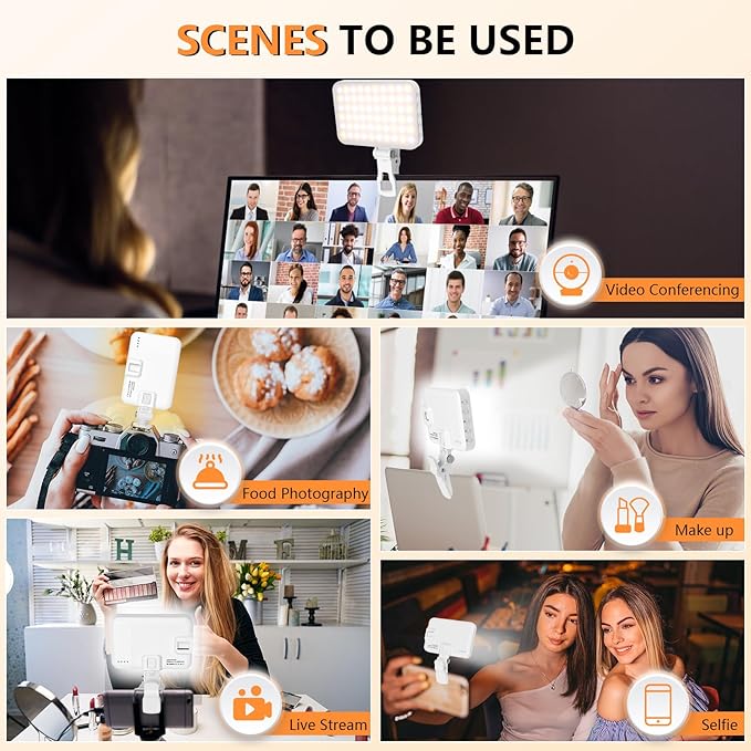 Portable LED Photo Light - USB-Rechargeable, Up to 6500K Color Temperature for Selfie, Zoom Conference, Video, Makeup