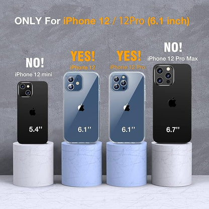 Miracase Glass Series for iPhone 12/12 Pro - Full-Body Rugged Protective Case with Built-in 9H Tempered Glass Screen Protector and Camera Lens Protector - Crystal Clear