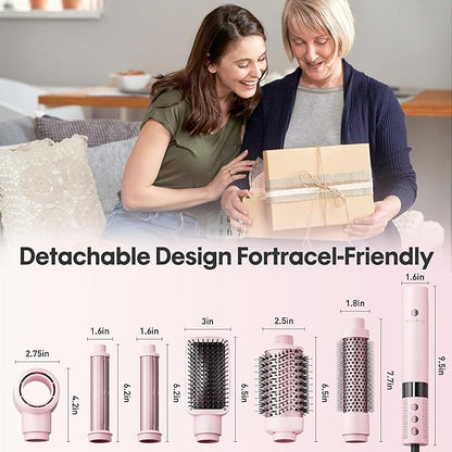 6-in-1 High-Speed Hair Dryer Brush Blow Dryer 110,000 RPM with Interchangeable Heads, Hair Styling Tools for Styling No Heat Damage, Magic Air Wrap Hair Styler, Blowout Thermal Brush Set, Pink