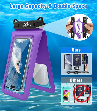 MoKo Double Case Waterproof Phone Pouch, 2Pack Waterproof Phone Case Dry Bag with Adjustable Lanyard Compatible with iPhone 15 14 Pro Max Galaxy S23 Ultra/Note 20 Ultra Up to 7 Inches, Black+Purple