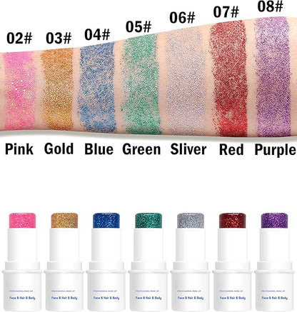 Body Glitter Stick, Chunky Gel for Face and Hair, Purple Makeup, Sparkling Holographic Mermaid Sequins Paint, Waterproof Multiuse Glitter, 03#Golden