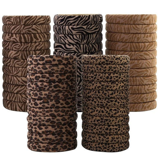 50PCS Seamless Hair Ties, Soft Ponytail Holders for Women, Nylon Large Bands, No Damage or Pull for Thick, Heavy, Curly Hair, 2 Inch Diameter, 5 Colors