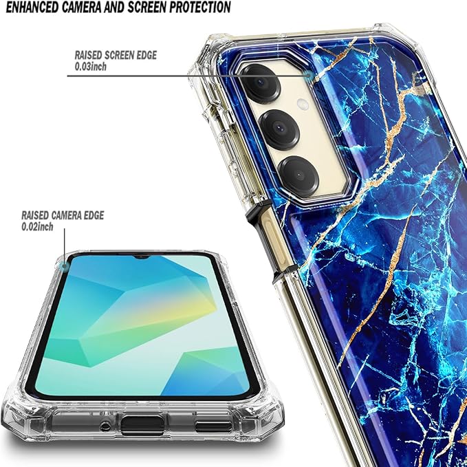 Designed for Samsung Galaxy A16 5G/4G Phone Case, Magnetic Compatible with MagSafe, [Raised Corners Drop Protection] Shockproof Protective Bumper Cover (Marble Sapphire)