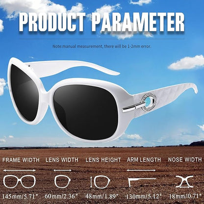 Joopin Big Womens Sunglasses Polarized Trendy Sun Glasses Large Rectangle UV Protection Rhinestone Sunnies