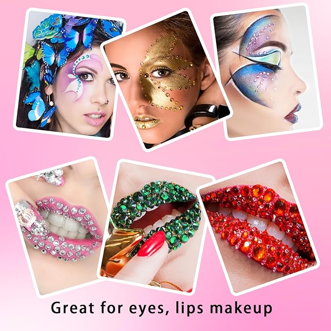 NIACONN 1760 Pcs Multicolor Hair Jewels Face Gems Stick on, Self Adhesive Glitter Rhinestones Stickers for Women Body Eyes Nails Festival Halloween Makeup & Crafts