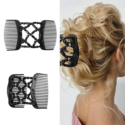 5 Pieces Stretchy Magic Hair Comb Adjustable Elastic Comb Hair Clip for Women Girls No Crease Hair Pins Vintage Hair Bun Maker Hair Accessories for Curly Thick Wavy Hair Ponytail