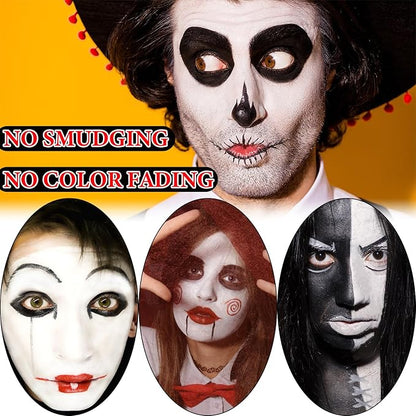 2Pcs Clown Black White Red Face Paint,Professional Waterproof Body Paint Halloween Makeup Kit Face Paint Clown Cosplay Costume Joker SFX Zombie Face Painting White Makeup