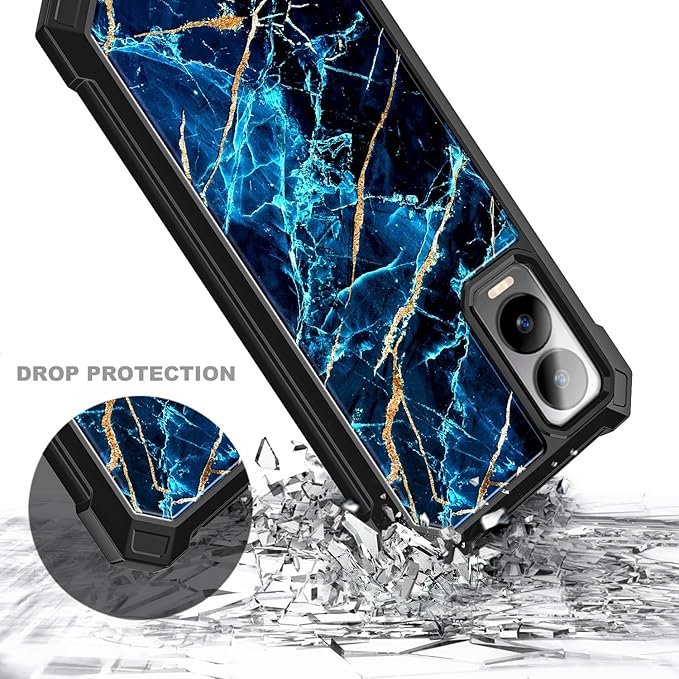for Cricket Debut S3 Phone Case (U572AC), AT&T Vista 2 (2024 U572AA) with [Built-in Screen Protector] 9FT Military Grade Drop Tested Full-Body Protective Shockproof Bumper Cover -Marble Sapphire