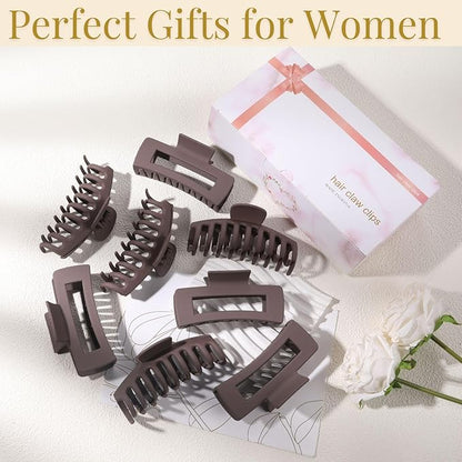 Brown Hair Clips for Women - 8 Pack 4.3 Inch Large Hair Claw Clips for Women Thin Thick Curly Hair, Big Matte Banana Clips,Strong Hold jaw clips