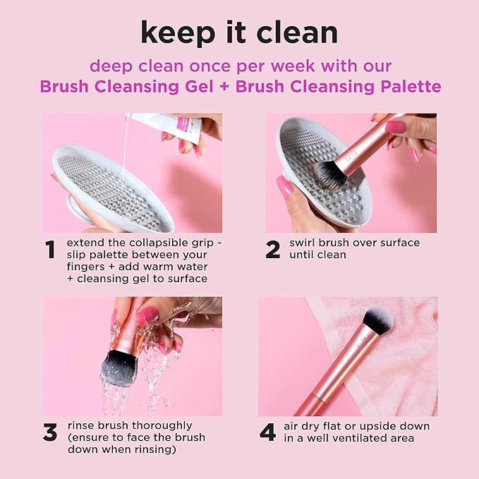 Real Techniques Makeupsaver Sponge + Brush Trio, Makeup Blending Sponge & Brushes For Liquid & Cream Formulations, Natural Finish & Reduces Makeup Waste, Cruelty & Latex-Free 3 Piece Set