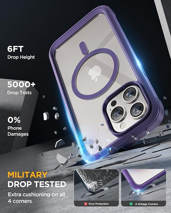 Miracase Magnetic for iPhone 15 Pro Max Case 6.7'' [Compatible with Magsafe] Full-Body Drop Proof Phone Case for iPhone 15 ProMax with Built-in 9H Tempered Glass Screen Protector,Magnetic Purple