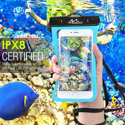 MoKo Waterproof Phone Pouch, CellPhone Case Bag with Lanyard Armband Compatible with iPhone 16 15 14 13 12 11 Pro Max X/Xr/Xs Max/SE 3, 8/7/6 Plus, Samsung S23/S24/S10/S9/S8 Plus, A10E,Note 10,SkyBlue