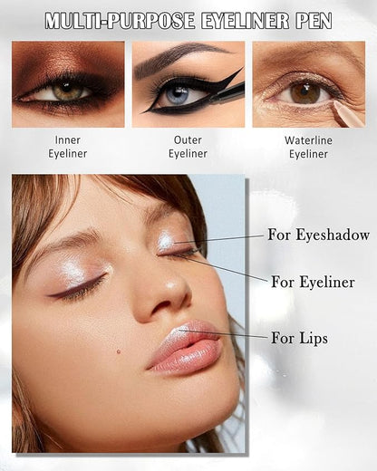 Nude Waterline Eyeliner Pencil, Cream Gel Eyeliner Waterline Waterproof Smudge-Proof Long-Wearing, Intense Color, Retractable Eye Liner Brightener Pen, Smooth Eye Makeup for women, Built-in Sharpener