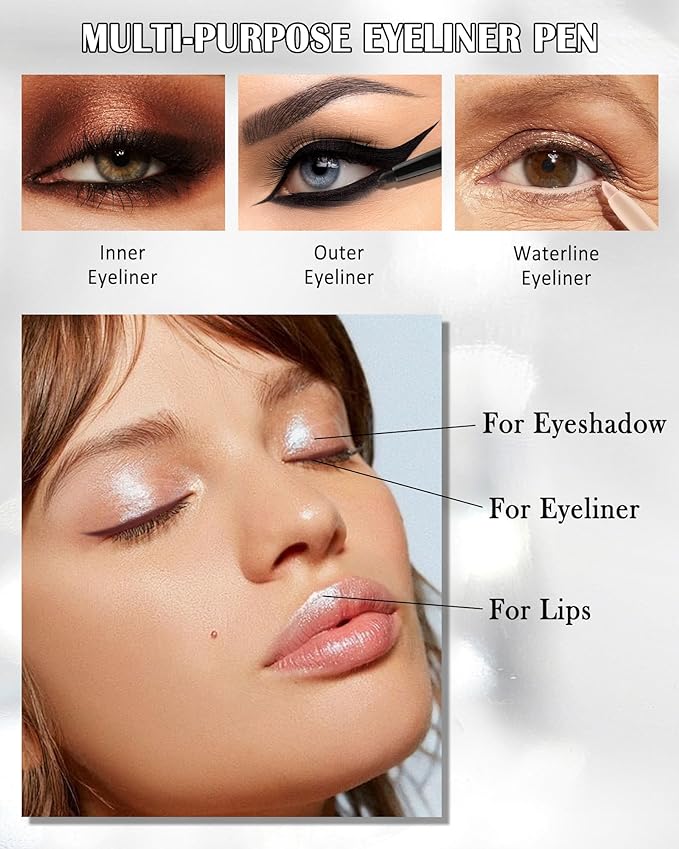 Nude Waterline Eyeliner Pencil, Cream Gel Eyeliner Waterline Waterproof Smudge-Proof Long-Wearing, Intense Color, Retractable Eye Liner Brightener Pen with Sharpener, Smooth Eye Makeup for women-2Pcs
