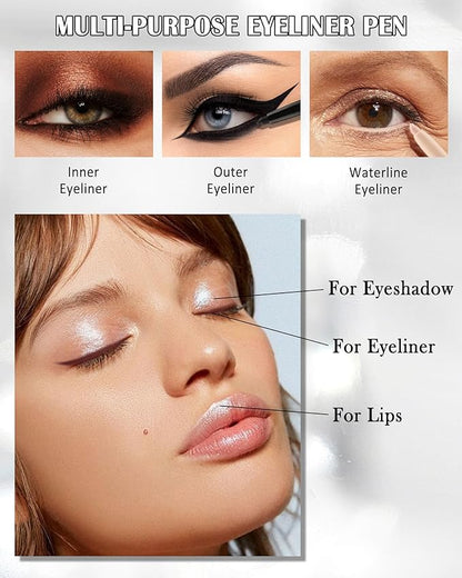 Nude Waterline Eyeliner Pencil, Cream Gel Eyeliner Waterline Waterproof Smudge-Proof Long-Wearing, Intense Color, Retractable Eye Liner Brightener Pen with Sharpener, Smooth Eye Makeup for women-2Pcs