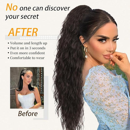 ORSUNCER Ponytail Extension Claw 30" Curly Pony Tail Clip in Claw Hair Extensions Fluffy Natural Looking Synthetic Hairpiece for Women Omber Almand Brown