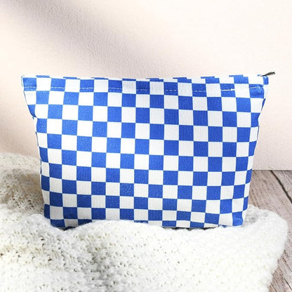 2 Pcs Checkered Makeup Bag Large Cosmetic Bag Toiletry Bag Makeup Pouch Travel Bag Organizer Cute Makeup Brushes Aesthetic Accessories Storage Bag for Women Royal Blue