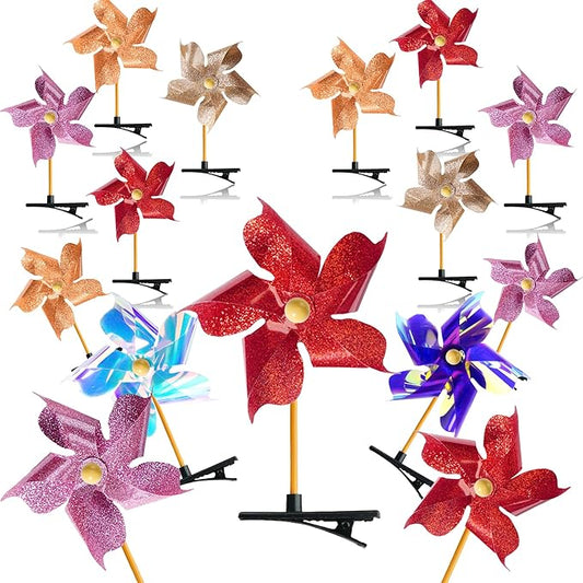 30 Pcs Windmill Alligator Hair Clips for Kids Girls Barrettes Party Sequin Pinwheel Hairpin Glitter Hair Decorative Accessories