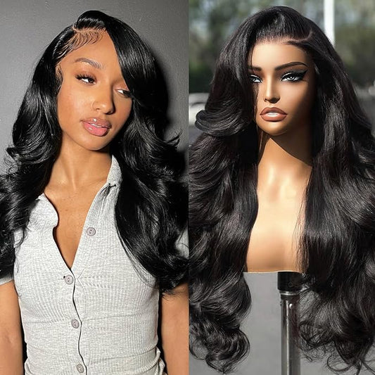 200 Density 13x4 Body Wave Lace Front Wigs Human Hair HD Frontal Wig Human Hair Pre Plucked Body Wave for Black Women 18 Inch Natural Color