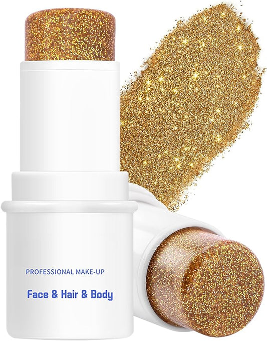 Body Glitter Stick, Chunky Gel for Face and Hair, Purple Makeup, Sparkling Holographic Mermaid Sequins Paint, Waterproof Multiuse Glitter, 03#Golden