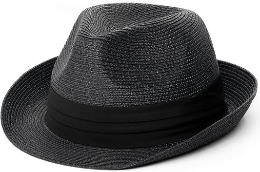 FURTALK Fedora Straw Sun Hat for Men Women Foldable Roll Up Short Brim Trilby Hat Panama Beach Hat UPF 80+