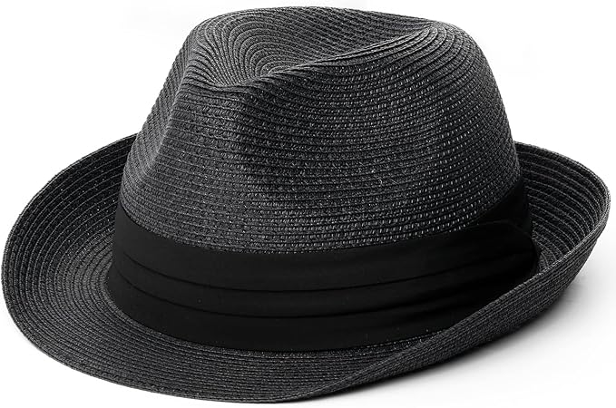 FURTALK Fedora Straw Sun Hat for Men Women Foldable Roll Up Short Brim Trilby Hat Panama Beach Hat UPF 80+