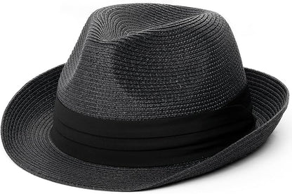 FURTALK Fedora Straw Sun Hat for Men Women Foldable Roll Up Short Brim Trilby Hat Panama Beach Hat UPF 80+