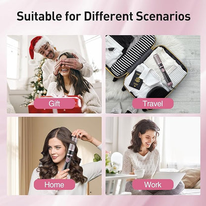 3-in-1 Rotating Hair Dryer Brush Blow Dryer with Interchangeable Heads, Hair Styling Tools for Straightening/Drying/Curling, Spinning Thermal Brush Blowout Set for Long Hair, Rose Gold