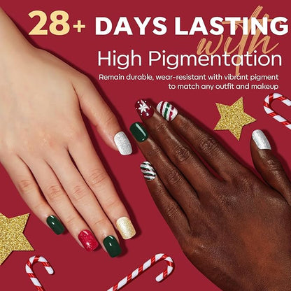modelones Gel Nail Polish Set 2 Pcs 15 ML Red Green Glitter Gel Nail Polish Silver Champagne Rose Gold Spring Shades Polish Kit Soak Off Nail Art Manicure Home Gift For Women Girl
