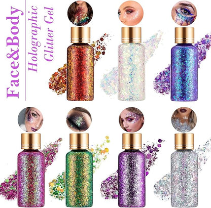 Holographic Body Glitter Gel for Face, Body, Nail, Super Long Lasting Waterproof Quick Dry Liquid Chunky Glitter Eyeshadow for Rave Festival Party Makeup Accessories, 1oz (Dream Rose)