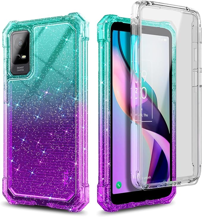 NZND Designed for TCL ION X Case, TCL ION V with [Built-in Screen Protector], Full-Body Protective Shockproof Rugged Bumper Cover, Impact Resist Case (Glitter Aqua/Purple)