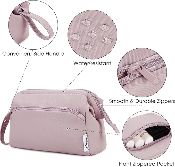 Narwey Large Makeup Bag Women Wide-open Make up Bag Travel Cosmetic Bag Organizer Toiletry Bag for Cosmetics Toiletries Accessories (Dusty Rose)
