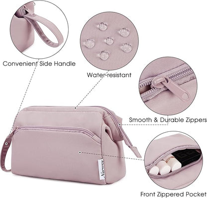 Narwey Large Makeup Bag Women Wide-open Make up Bag Travel Cosmetic Bag Organizer Toiletry Bag for Cosmetics Toiletries Accessories (Dusty Rose)