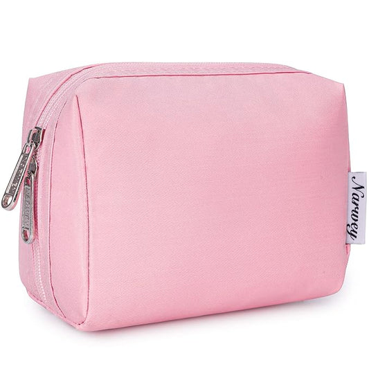 Narwey Small Makeup Bag for Purse Mini Cosmetic Bag Travel Makeup Pouch Zipper Pouch Cute Make up Bags with Compartments for Women Girls (Pink, Small)