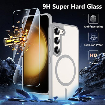 OWKEY for Galaxy S23 Case 6.1'', Magnetic Samsung Galaxy S23 Case for Magsafe with Screen Protector, [Military Grade Protection] Shockproof Phone Cover S23 Case Protective Case for Samsung S23, Gray
