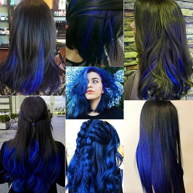 12 PCS Blue Hair Extensions Clip in, 22 Inch Colored Hair Extensions Party Highlights Long Straight Synthetic Hairpieces for Women Kids Girls