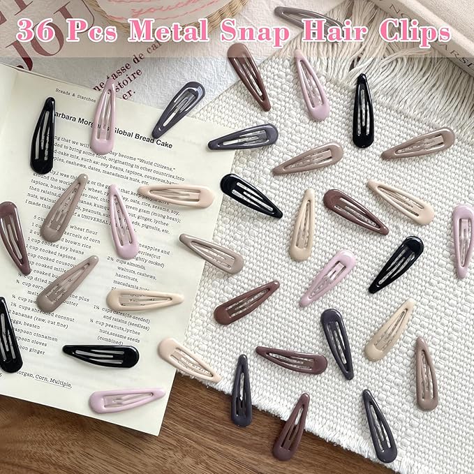 36 PCS 2 Inch Metal Snap Hair Clips Water Drop No Slip for Women & Girls,Strong Hold Matte Hair Clips for Thick Hair & Thin Hair,Hair Barrettes for Women.Metal Snap Clips Accessories