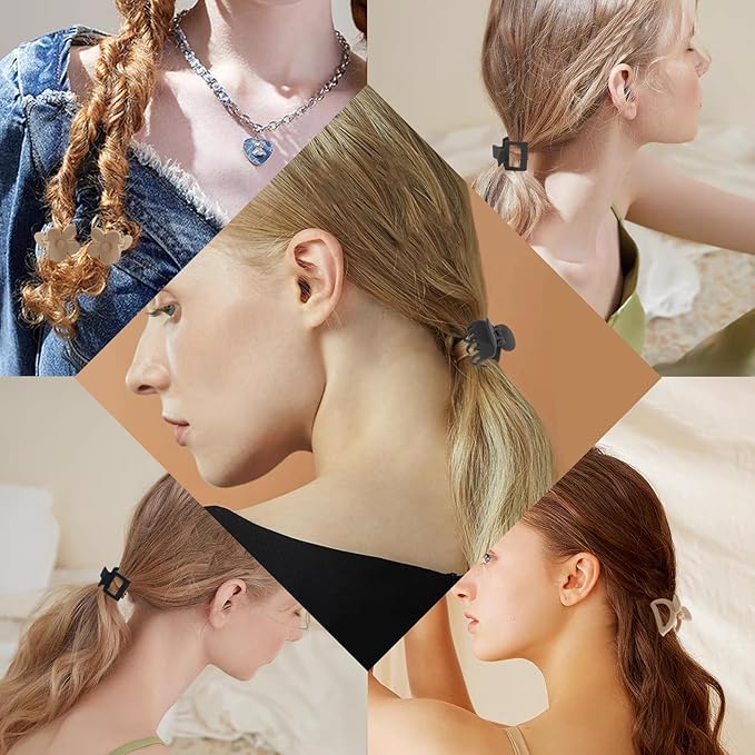 Hair Clip Set, 16Pcs Medium Claw Clips for Women Girls, Matte Rectangle Double Row Teeth Flower Semicircle Small Clips for Thin/Medium Thick Hair, Nonslip Clips (Beige, Khaki, Brown, Black)