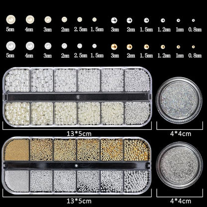 Nail Art Rhinestones with Pearls Flatback Pearls Nail Charms Luxurious Supplies Accessories Gold Silver Gems Jewelry Decorations for Women Manicure Design