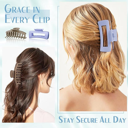 TOCESS Jumbo 4.33 Inch Hair Claw Clips for Women, 8 Pack Matte Non-Slip Rectangle Clips for Thick, Curly, Long or Straight Hair Girls