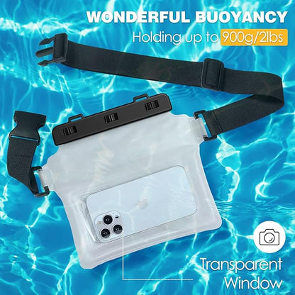 MoKo Waterproof Phone Pouch Fanny Pack, Floating Dry Bag for Swimming Kayaking Snorkeling, Compatible with iPhone 14 13 12 11 Pro Max X/Xr/Xs Max, Galaxy S21 Ultra/S9/Note 10 Plus, Matte White