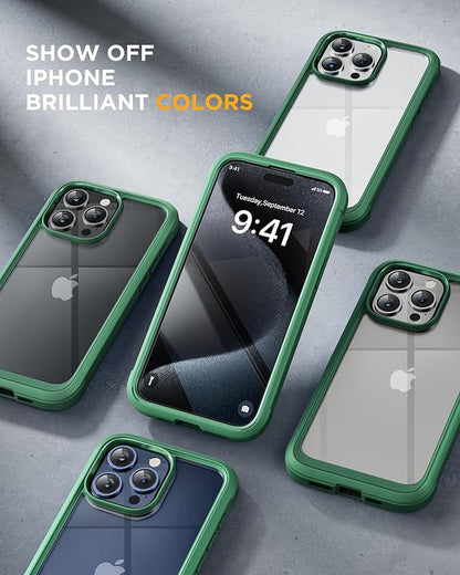 Miracase for iPhone 15 Pro Max Case 6.7'' Full-Body Phone case with Built-in Glass Screen Protector& Camera Protector,Drop Proof 15 Pro Max Cover,Green