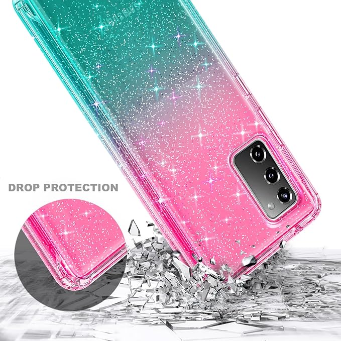 NZND Designed for Samsung Galaxy S20 FE 5G Case with [Built-in Screen Protector], Full-Body Protective Shockproof Rugged Bumper Cover, Impact Resist Case (Glitter Pink/Aqua)