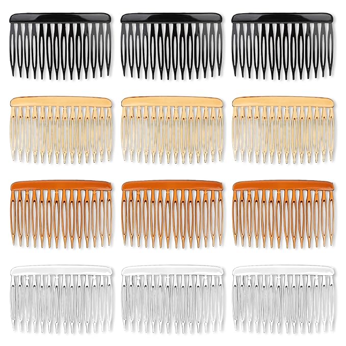 12 Pcs Side Combs French Twist 14 Teeth Decorative Hair Accessories Vintage Style Clips Pins Plastic Fine Styling Comb for Women Bridal Long Curly Hair