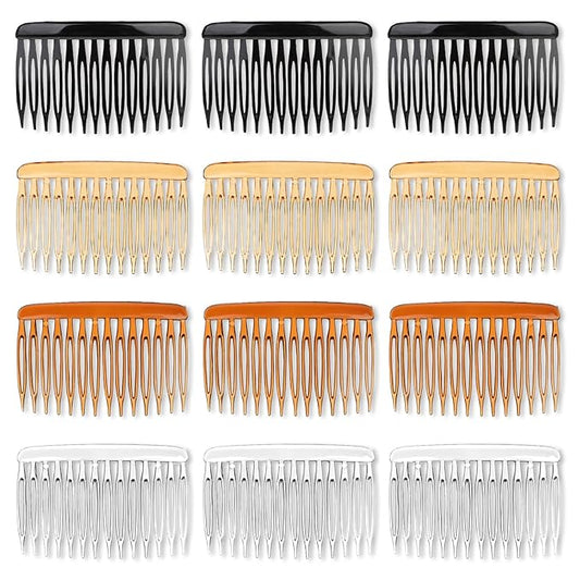 12 Pcs Side Combs French Twist 14 Teeth Decorative Hair Accessories Vintage Style Clips Pins Plastic Fine Styling Comb for Women Bridal Long Curly Hair