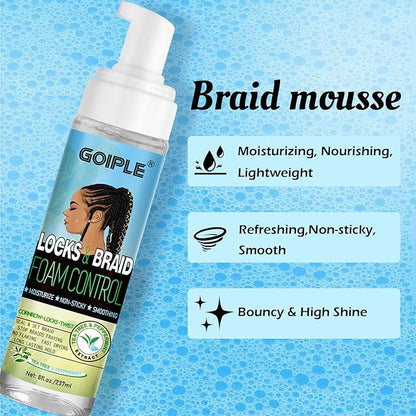 8 fl oz Braid Foam Control Mousse Braiding Mousse for Braids Twist, Locs, No Flake Extra Hold High Shine Style & Moisturizes, Hair Mousse for Braids Nourishes, Lightweight, Smooth, No Greasy Tea Tree