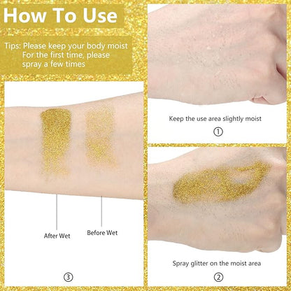 Etercycle Hair Glitter Spray, Gold Body Glitter Extra Fine Face Shimmer Powder, Long-Lasting and Quick-Drying Body Shimmer Sparkly Glitter Gifts for Clothing Stage Festival Rave Prom