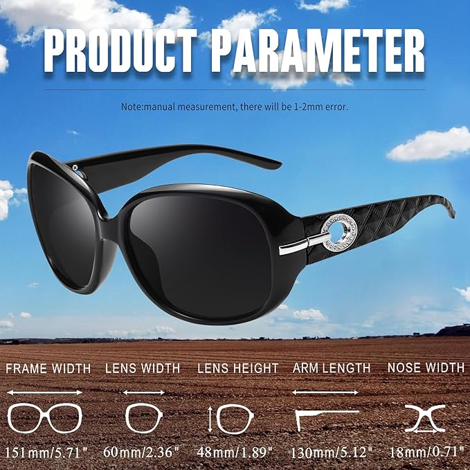 Joopin Big Womens Sunglasses Polarized Trendy Sun Glasses Large Rectangle UV Protection Rhinestone Sunnies