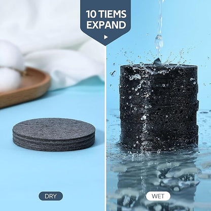 50-Count Black Compressed Facial Sponges for Daily Facial Cleansing and Exfoliating, 100％ Natural Cosmetic Spa Sponges for Makeup Remover, Reusable